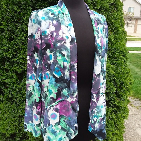 Astr Multi Floral Drape Front Open Blazer - Picture 2 of 5
